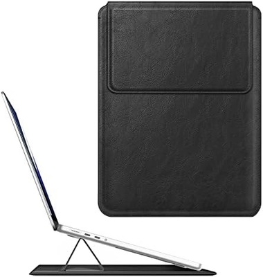 Étui pour ordinateur portable MacBook Air 13.6M3 M2 A3113 A2681/MacBook Pro 14 A2992-PU Couverture de sac mince en cuir avec fonction de support, brun