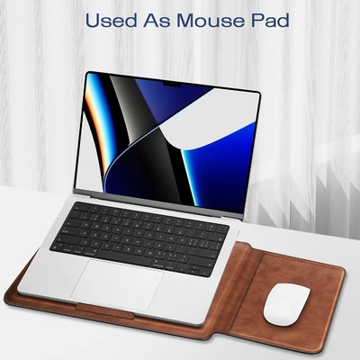 Étui pour ordinateur portable MacBook Air 13.6M3 M2 A3113 A2681/MacBook Pro 14 A2992-PU Couverture de sac mince en cuir avec fonction de support, brun