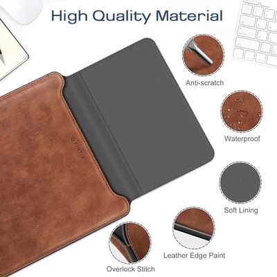 Étui pour ordinateur portable MacBook Air 13.6M3 M2 A3113 A2681/MacBook Pro 14 A2992-PU Couverture de sac mince en cuir avec fonction de support, brun