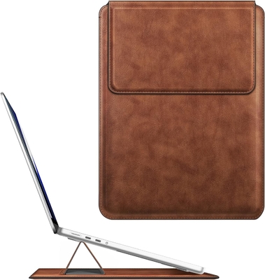 Étui pour ordinateur portable MacBook Air 13.6M3 M2 A3113 A2681/MacBook Pro 14 A2992-PU Couverture de sac mince en cuir avec fonction de support, brun