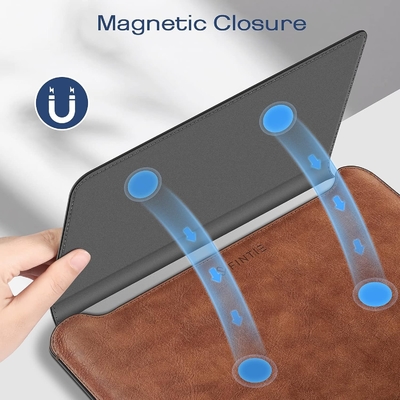 Étui pour ordinateur portable MacBook Air 13.6M3 M2 A3113 A2681/MacBook Pro 14 A2992-PU Couverture de sac mince en cuir avec fonction de support, brun