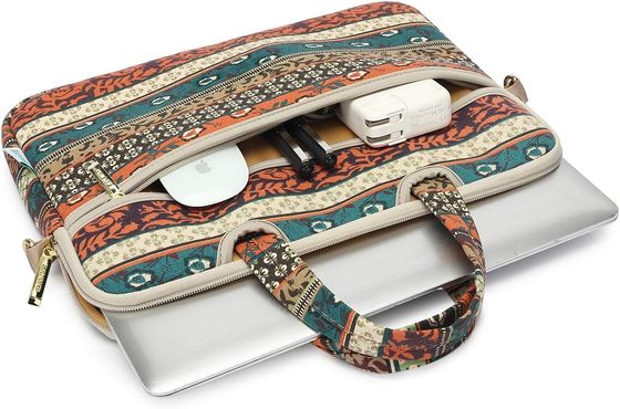 Sac portable conçu pour les ordinateurs portables de 12,5 à 14 pouces avec tissu de toile imprimé intérieur rembourré et plusieurs options de transport