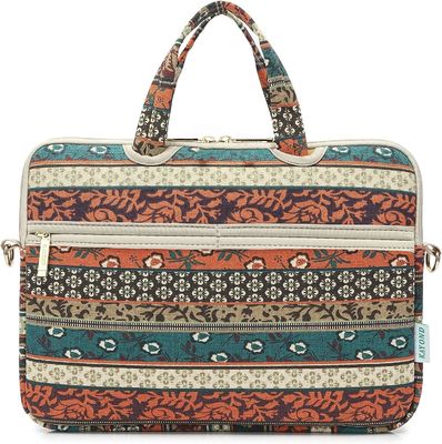 Sac portable conçu pour les ordinateurs portables de 12,5 à 14 pouces avec tissu de toile imprimé intérieur rembourré et plusieurs options de transport