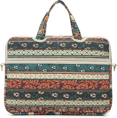 Sac portable conçu pour les ordinateurs portables de 12,5 à 14 pouces avec tissu de toile imprimé intérieur rembourré et plusieurs options de transport