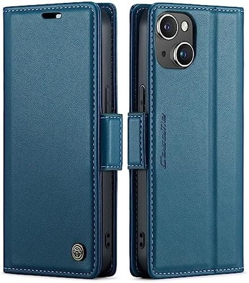 Couverture de portefeuille QLTYPRI pour iPhone 13/14, détenteur de fente pour carte de crédit [blocage RFID] pour la protection contre les chocs du boîtier du téléphone