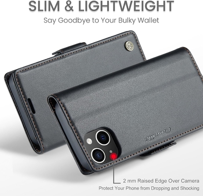 Couverture de portefeuille QLTYPRI pour iPhone 13/14, détenteur de fente pour carte de crédit [blocage RFID] pour la protection contre les chocs du boîtier du téléphone