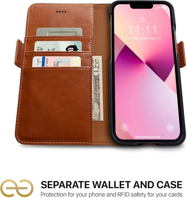 iPhone 13 Portemonnaie / boîtier de choc 2 en 1 et ensemble en cuir végétalien amovible, compatible MagSafe, protégé par RFID