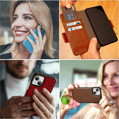 iPhone 13 Portemonnaie / boîtier de choc 2 en 1 et ensemble en cuir végétalien amovible, compatible MagSafe, protégé par RFID
