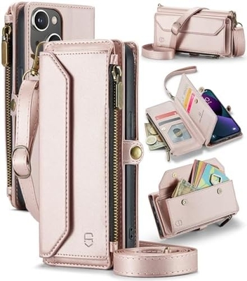 Étui pour iPhone 13, portefeuille fermeture à glissière avec 7 cartes, bracelet magnétique en cuir