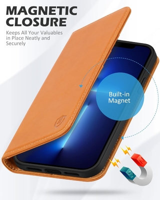 Boîtier pliable pour portefeuille en cuir, joint magnétique, détenteur de fente pour carte RFID, entièrement protégé, compatible avec l'iPhone 13