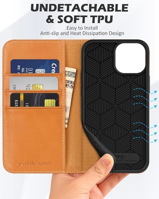 Boîtier pliable pour portefeuille en cuir, joint magnétique, détenteur de fente pour carte RFID, entièrement protégé, compatible avec l'iPhone 13