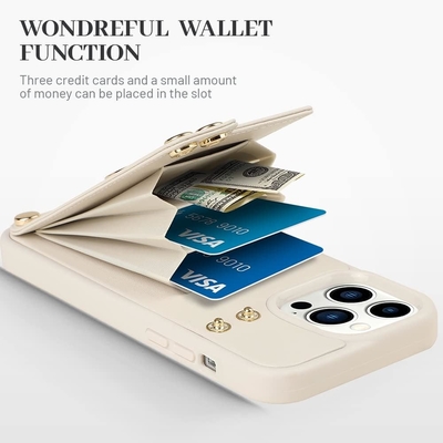 Détenteur de carte avec iPhone 13 Pro Max, détenteur d'anneau rotatif à 360°, porte-cartes en cuir, couvercle antichoc RFID,