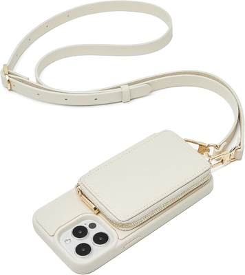 iPhone 12 Pro/iPhone 12 Portemonnaie avec boîte, sac croisé fermeture à glissière, bracelet, portefeuille protégé par RFID -