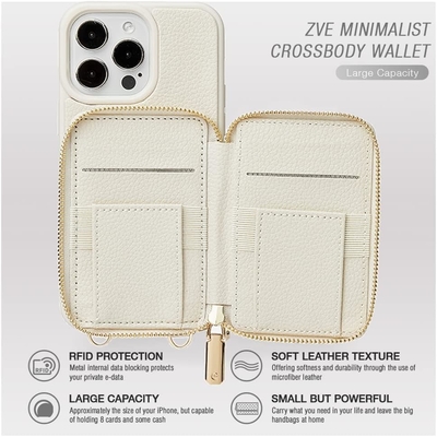iPhone 12 Pro/iPhone 12 Portemonnaie avec boîte, sac croisé fermeture à glissière, bracelet, portefeuille protégé par RFID -