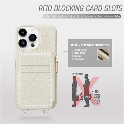 iPhone 12 Pro/iPhone 12 Portemonnaie avec boîte, sac croisé fermeture à glissière, bracelet, portefeuille protégé par RFID -