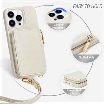 iPhone 12 Pro/iPhone 12 Portemonnaie avec boîte, sac croisé fermeture à glissière, bracelet, portefeuille protégé par RFID -