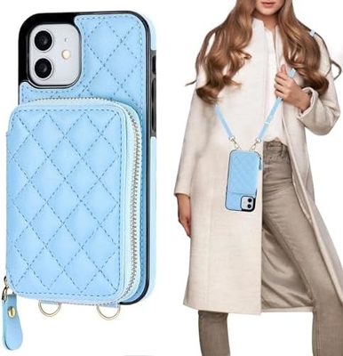 Sac à dos croisé iPhone 12/12 Pro, RFID blindé support de sangle en cuir en PU avec fente pour carte Lanyard de sangle de poignet de sac séparé