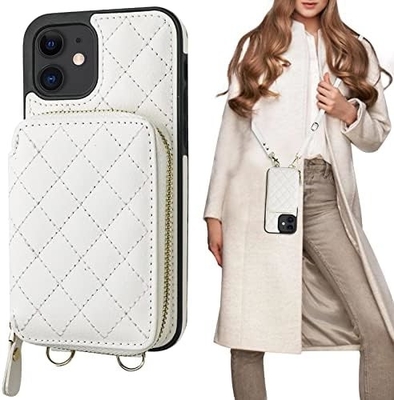 Sac à dos croisé iPhone 12/12 Pro, RFID blindé support de sangle en cuir en PU avec fente pour carte Lanyard de sangle de poignet de sac séparé