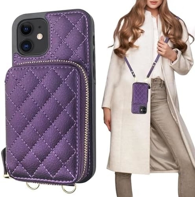 Sac à dos croisé iPhone 12/12 Pro, RFID blindé support de sangle en cuir en PU avec fente pour carte Lanyard de sangle de poignet de sac séparé