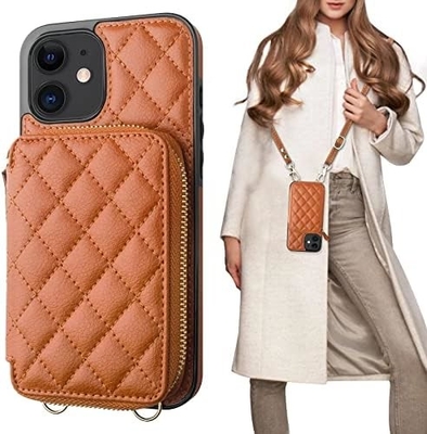 Sac à dos croisé iPhone 12/12 Pro, RFID blindé support de sangle en cuir en PU avec fente pour carte Lanyard de sangle de poignet de sac séparé