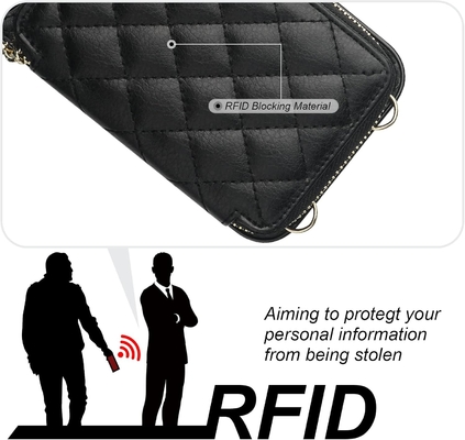 Sac à dos croisé iPhone 12/12 Pro, RFID blindé support de sangle en cuir en PU avec fente pour carte Lanyard de sangle de poignet de sac séparé