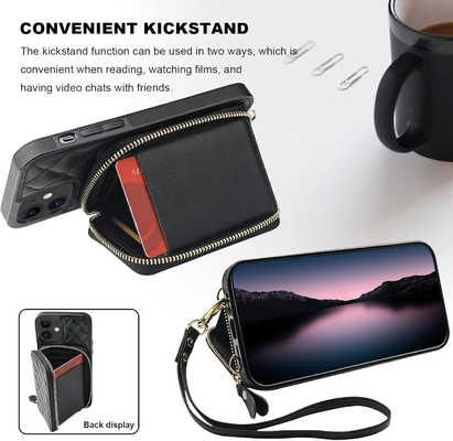 Sac à dos croisé iPhone 12/12 Pro, RFID blindé support de sangle en cuir en PU avec fente pour carte Lanyard de sangle de poignet de sac séparé