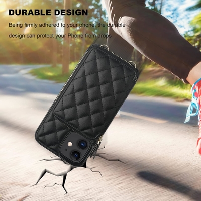 Sac à dos croisé iPhone 12/12 Pro, RFID blindé support de sangle en cuir en PU avec fente pour carte Lanyard de sangle de poignet de sac séparé