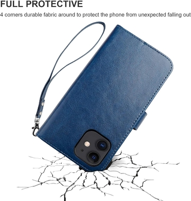 Compatible avec le portefeuille iPhone 12/Pro avec support de carte en cuir PU support de poignet à l'épreuve des chocs boucle de pinceau de 6,1 pouces