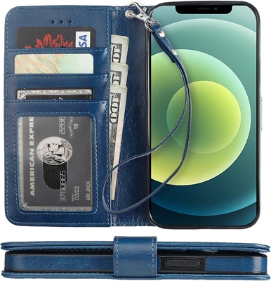 Compatible avec le portefeuille iPhone 12/Pro avec support de carte en cuir PU support de poignet à l'épreuve des chocs boucle de pinceau de 6,1 pouces