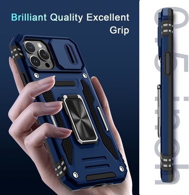 iPhone 12 Pro Max avec couverture de caméra de diapositive + protecteur d'écran ((1 paquet),Ring roté Kickstand de qualité militaire étanche aux chocs
