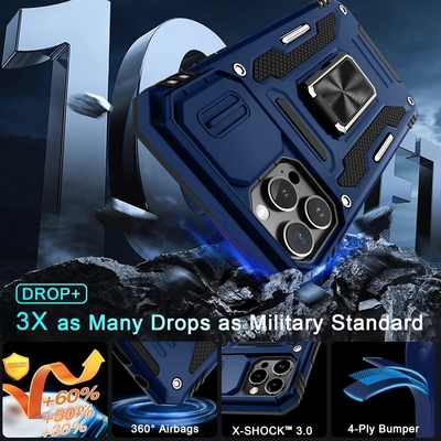 iPhone 12 Pro Max avec couverture de caméra de diapositive + protecteur d'écran ((1 paquet),Ring roté Kickstand de qualité militaire étanche aux chocs