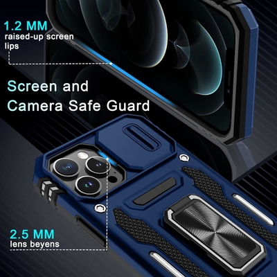 iPhone 12 Pro Max avec couverture de caméra de diapositive + protecteur d'écran ((1 paquet),Ring roté Kickstand de qualité militaire étanche aux chocs