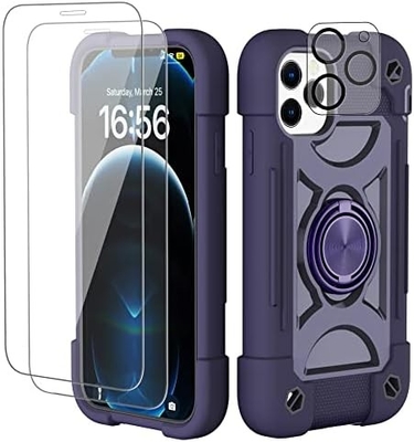 iPhone 12 Pro Max Casse 6,7 &quot; - résistant aux chocs, support d'anneau, écran en verre et protecteur de lentille de l'appareil photo (Rainbow Pink)