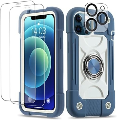 iPhone 12 Pro Max Casse 6,7 &quot; - résistant aux chocs, support d'anneau, écran en verre et protecteur de lentille de l'appareil photo (Rainbow Pink)