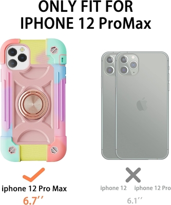 iPhone 12 Pro Max Casse 6,7 &quot; - résistant aux chocs, support d'anneau, écran en verre et protecteur de lentille de l'appareil photo (Rainbow Pink)