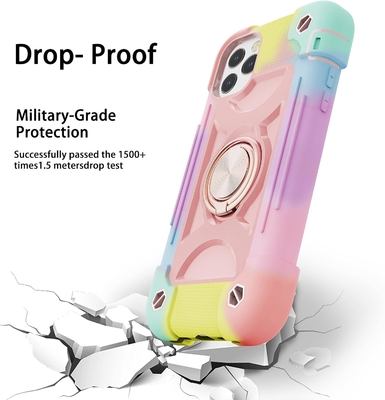iPhone 12 Pro Max Casse 6,7 &quot; - résistant aux chocs, support d'anneau, écran en verre et protecteur de lentille de l'appareil photo (Rainbow Pink)
