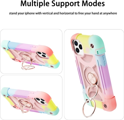 iPhone 12 Pro Max Casse 6,7 &quot; - résistant aux chocs, support d'anneau, écran en verre et protecteur de lentille de l'appareil photo (Rainbow Pink)