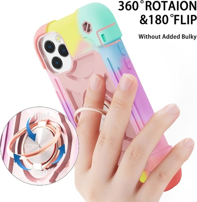 iPhone 12 Pro Max Casse 6,7 &quot; - résistant aux chocs, support d'anneau, écran en verre et protecteur de lentille de l'appareil photo (Rainbow Pink)