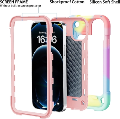 iPhone 12 Pro Max Casse 6,7 &quot; - résistant aux chocs, support d'anneau, écran en verre et protecteur de lentille de l'appareil photo (Rainbow Pink)