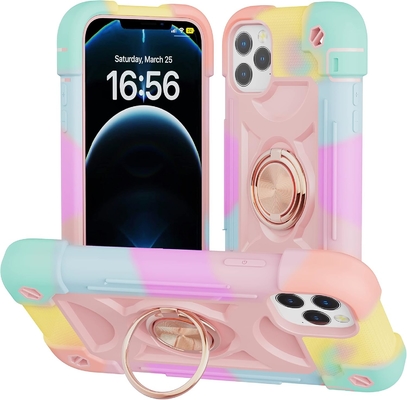 iPhone 12 Pro Max Casse 6,7 &quot; - résistant aux chocs, support d'anneau, écran en verre et protecteur de lentille de l'appareil photo (Rainbow Pink)