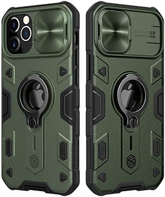 Étui pour iPhone 12 Pro Max avec couverture de caméra et support de pied, couverture de protection de blindage militaire,