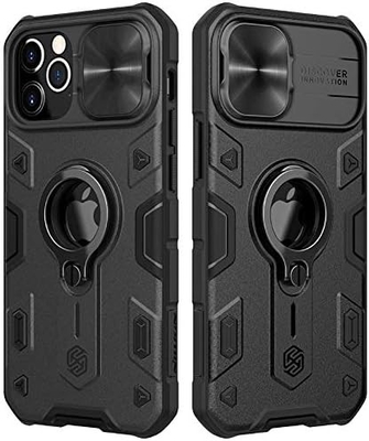 Étui pour iPhone 12 Pro Max avec couverture de caméra et support de pied, couverture de protection de blindage militaire,