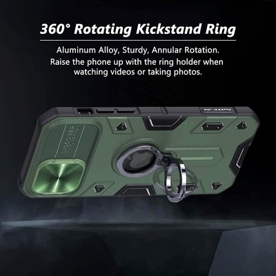 Étui pour iPhone 12 Pro Max avec couverture de caméra et support de pied, couverture de protection de blindage militaire,