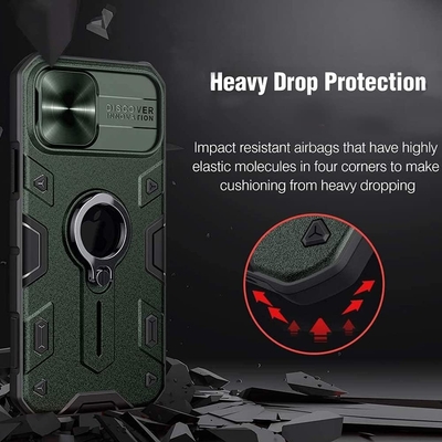 Étui pour iPhone 12 Pro Max avec couverture de caméra et support de pied, couverture de protection de blindage militaire,