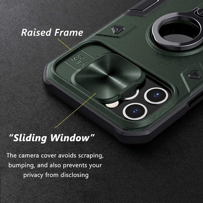 Étui pour iPhone 12 Pro Max avec couverture de caméra et support de pied, couverture de protection de blindage militaire,
