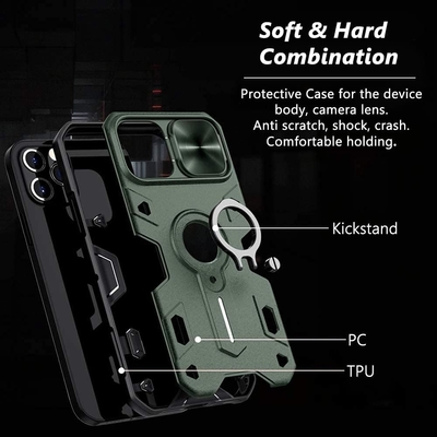 Étui pour iPhone 12 Pro Max avec couverture de caméra et support de pied, couverture de protection de blindage militaire,