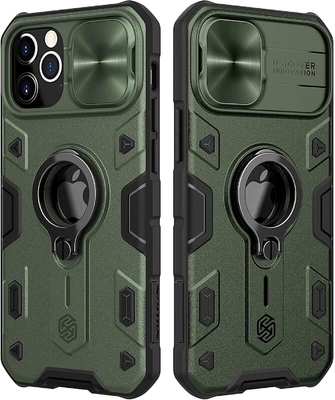 Étui pour iPhone 12 Pro Max avec couverture de caméra et support de pied, couverture de protection de blindage militaire,