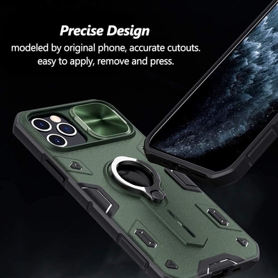 Étui pour iPhone 12 Pro Max avec couverture de caméra et support de pied, couverture de protection de blindage militaire,