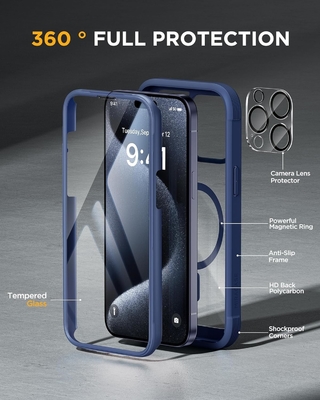 Magnétique pour iPhone 12 Pro Max Casse entièrement intégré Protecteur d'écran en verre &amp; Protecteur de caméra