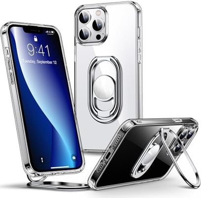 Écrans pour iPhone 12 Pro Max étui avec support, étui téléphonique dégagé avec double porte-anneau [réglable et pliable]